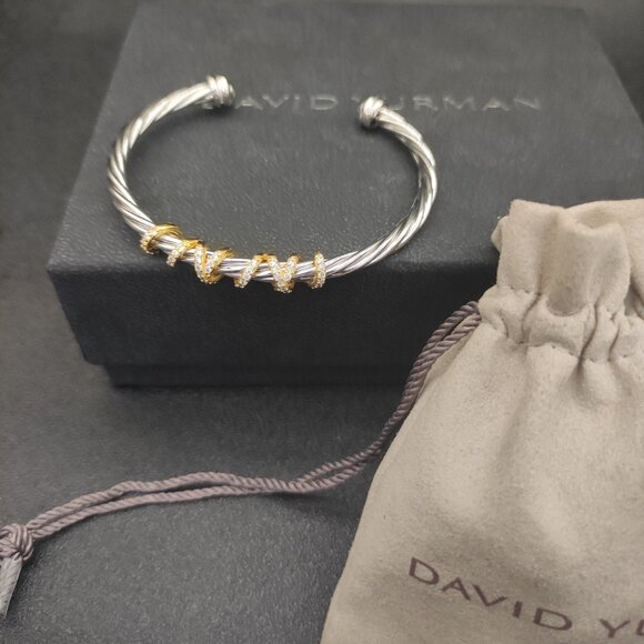 David Yurman Diamond Sterling Silver Gold Plated Wrap Round Bracelet 4mm - Picture 9 of 9